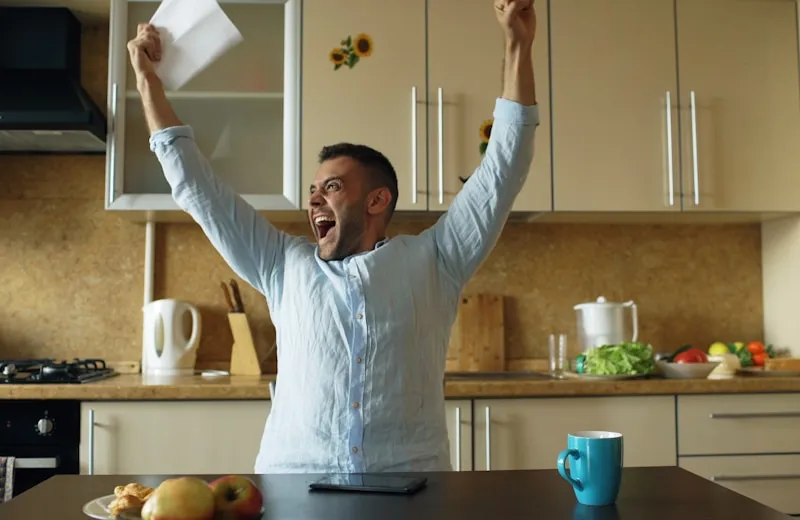Man feeling positive and confident at home